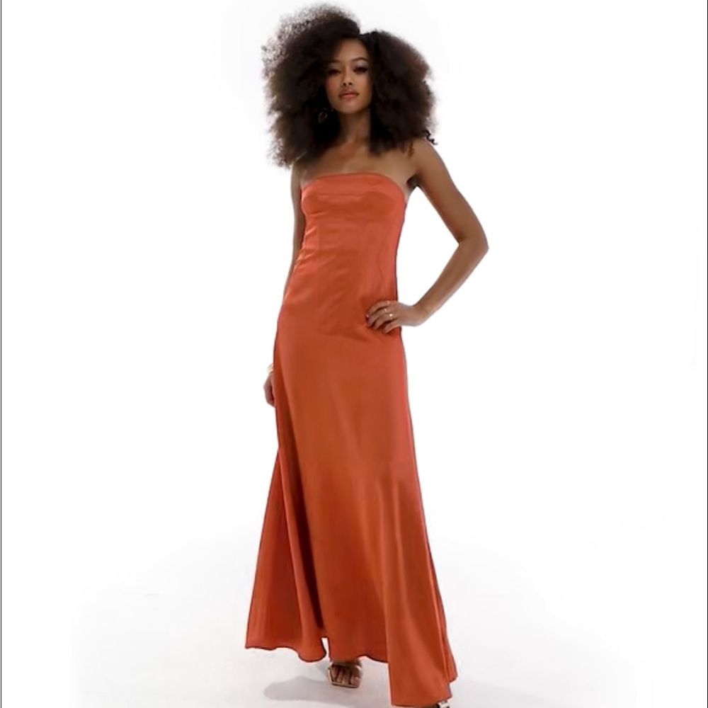 ASOS Satin Bandeau Maxi Backless Orange Dress Size 10